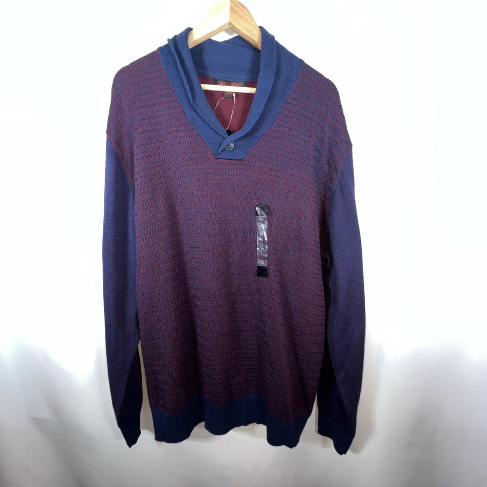 NWT‎ LINEA UOMO Blue & Red Preppy Wool Blend Sweater Size 2XL